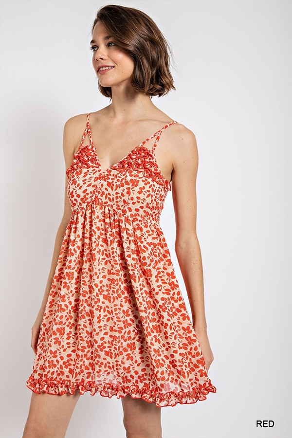 Floral print v-neck dress with skirt lining