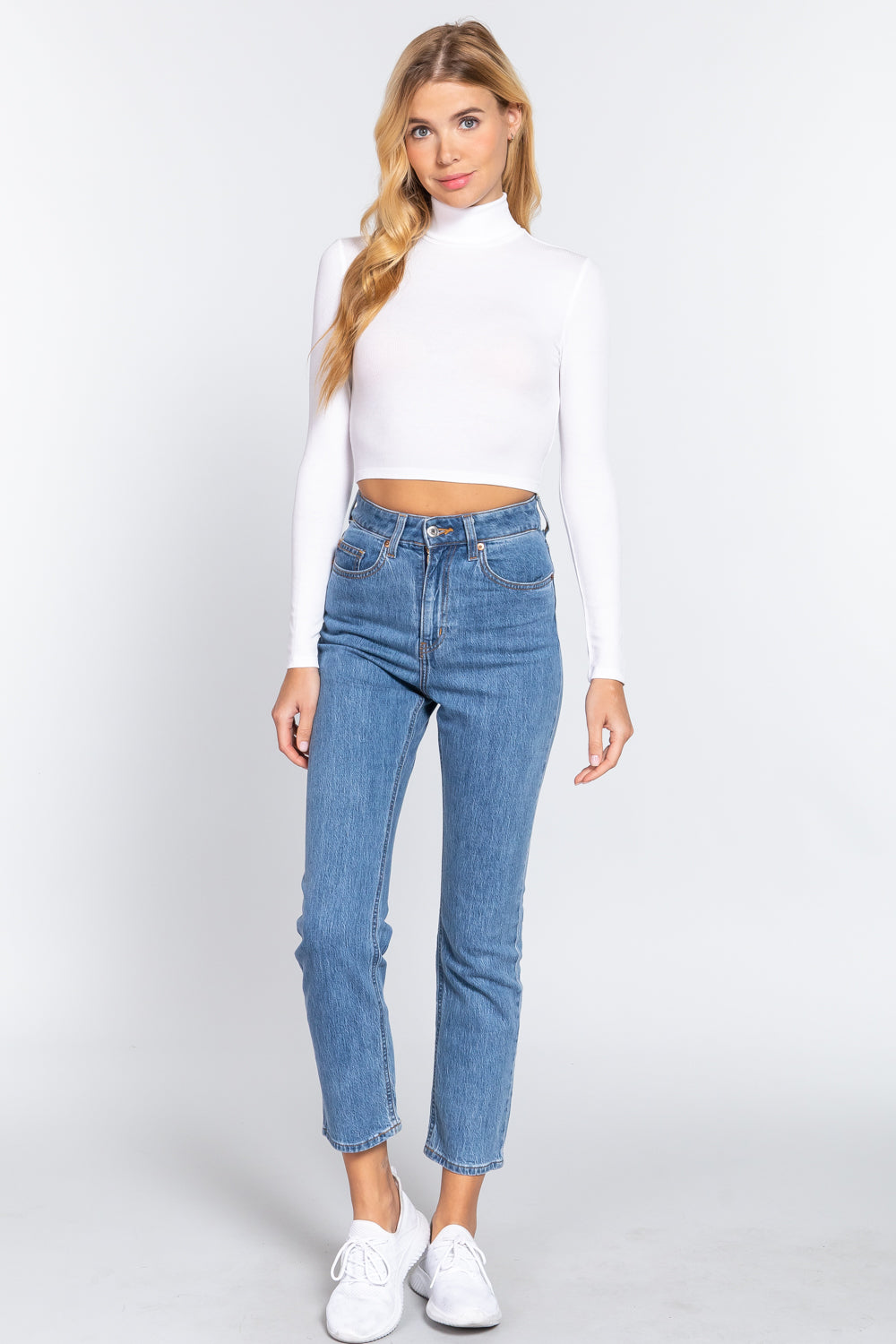 Long Slv Turtle Neck Rib Crop Knit Top