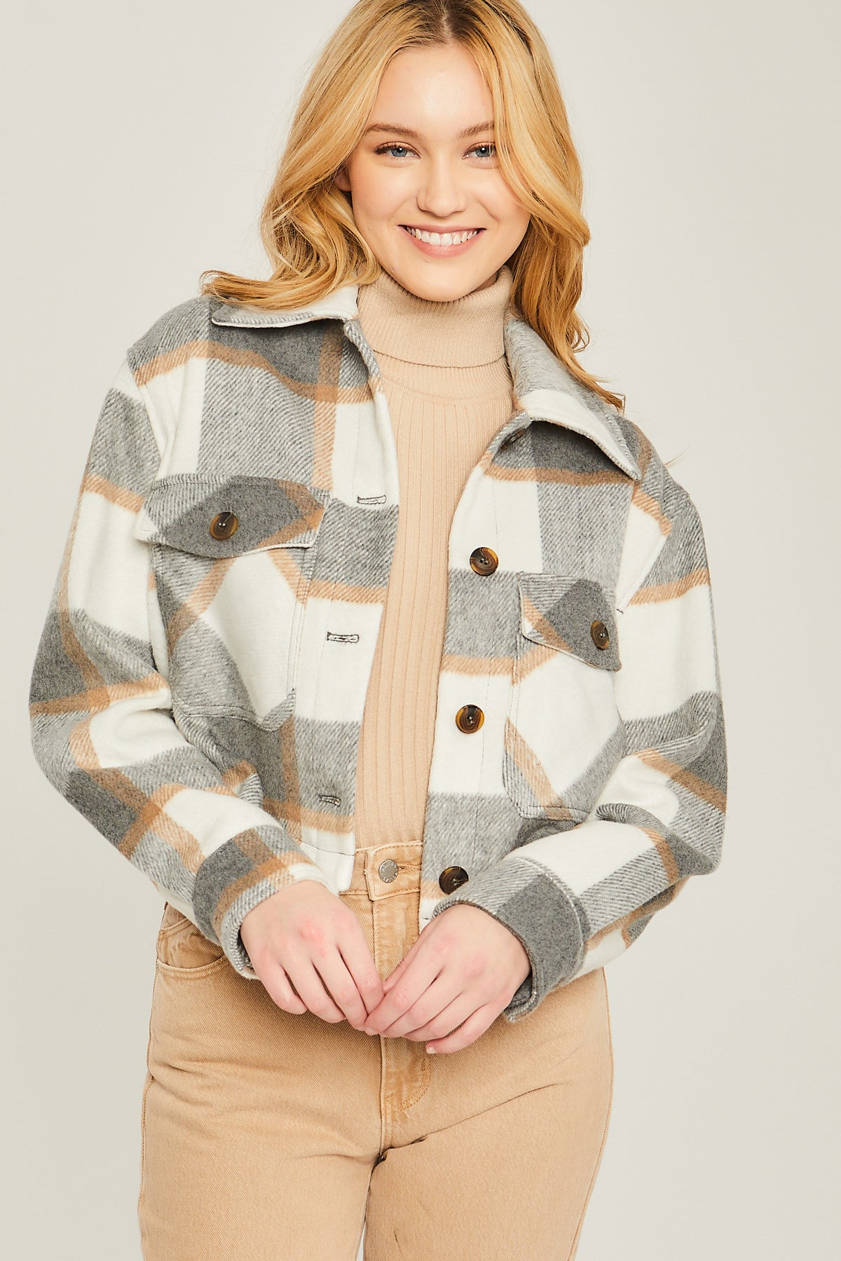 Yarn Dyed Plaid Button Up Jacket