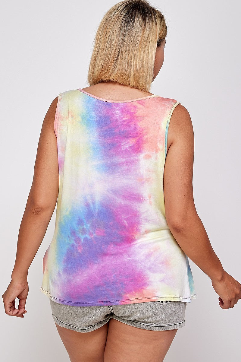 Tie Dye Tank With Studded Detail, Loose Fit, Easy Casual Wear