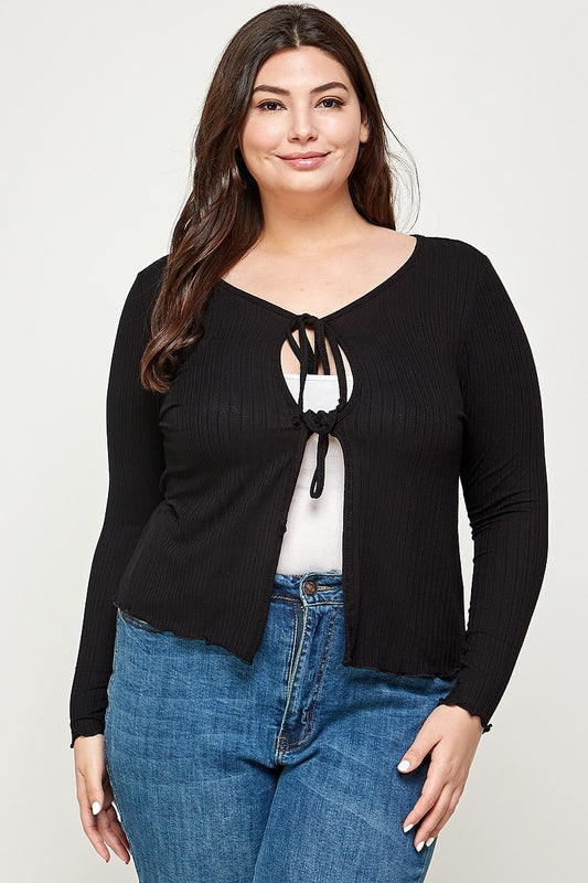 Solid Ribbed Pointelle Cardigan