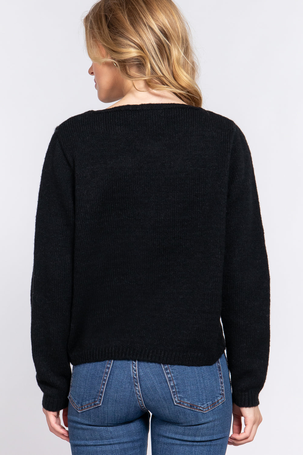 Long Slv X Strap V-neck Sweater