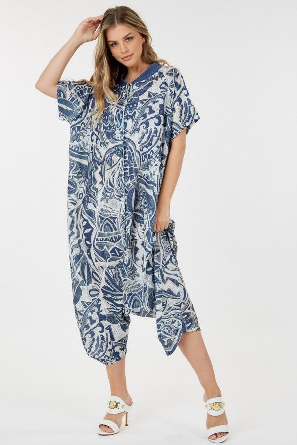 Loose Round Neck Print Onesie-like Jumpsuit